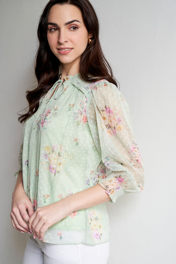 Mint Floral Straight Top, Mint, image 2